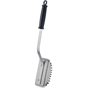 Rösle Grillrost-Reinigungsbürste SlideX aus Edelstahl mit schwarzem Griff für die Grillreinigung.