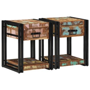 vidaXL Nachttisch 2 Stk Mehrfarbig 40 x 40 x 50 cm Massives Altholz 4016703