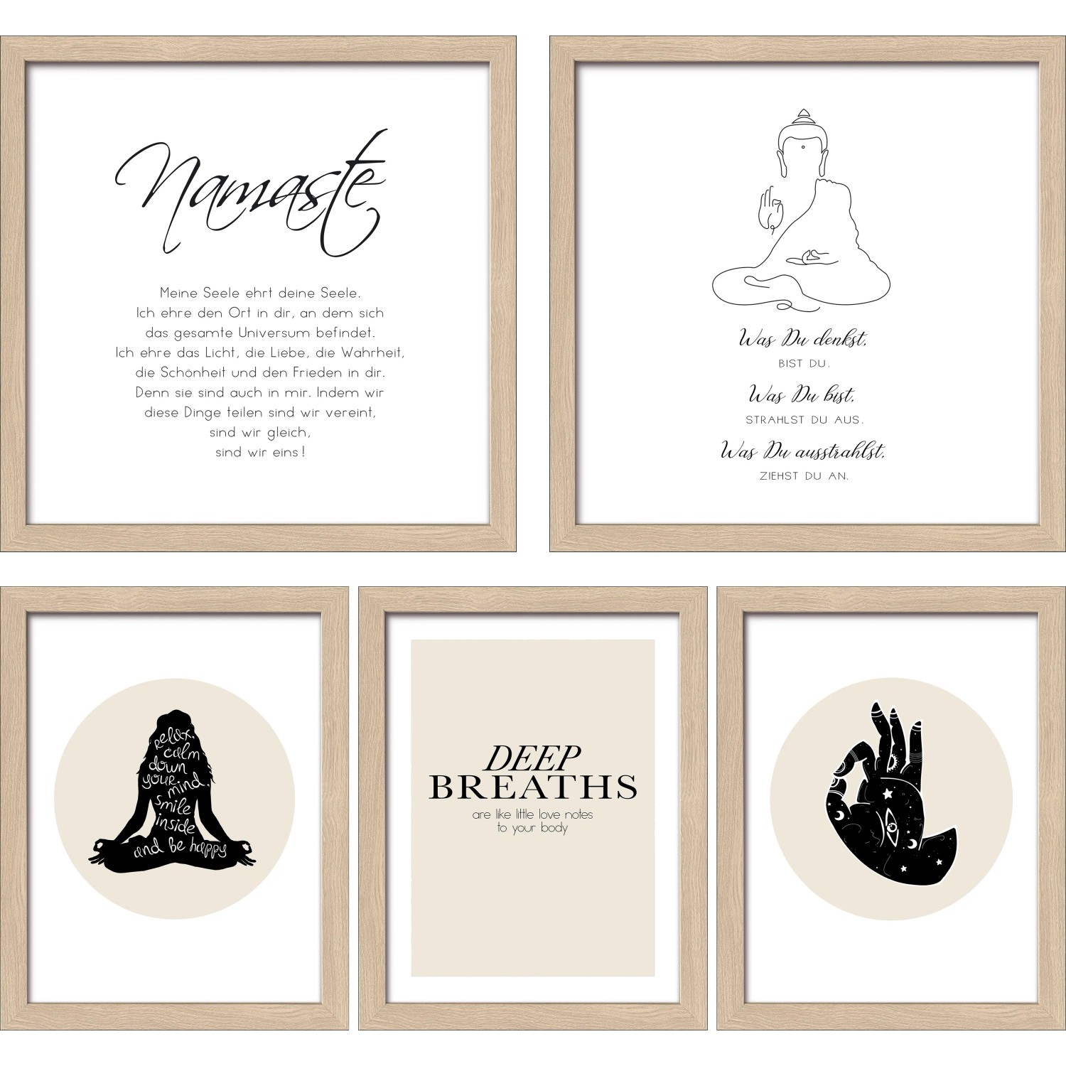Pro Art Bilder Framed Art Namaste III 2x 28 cm x 28 cm, 3x 19 cm x 24 cm