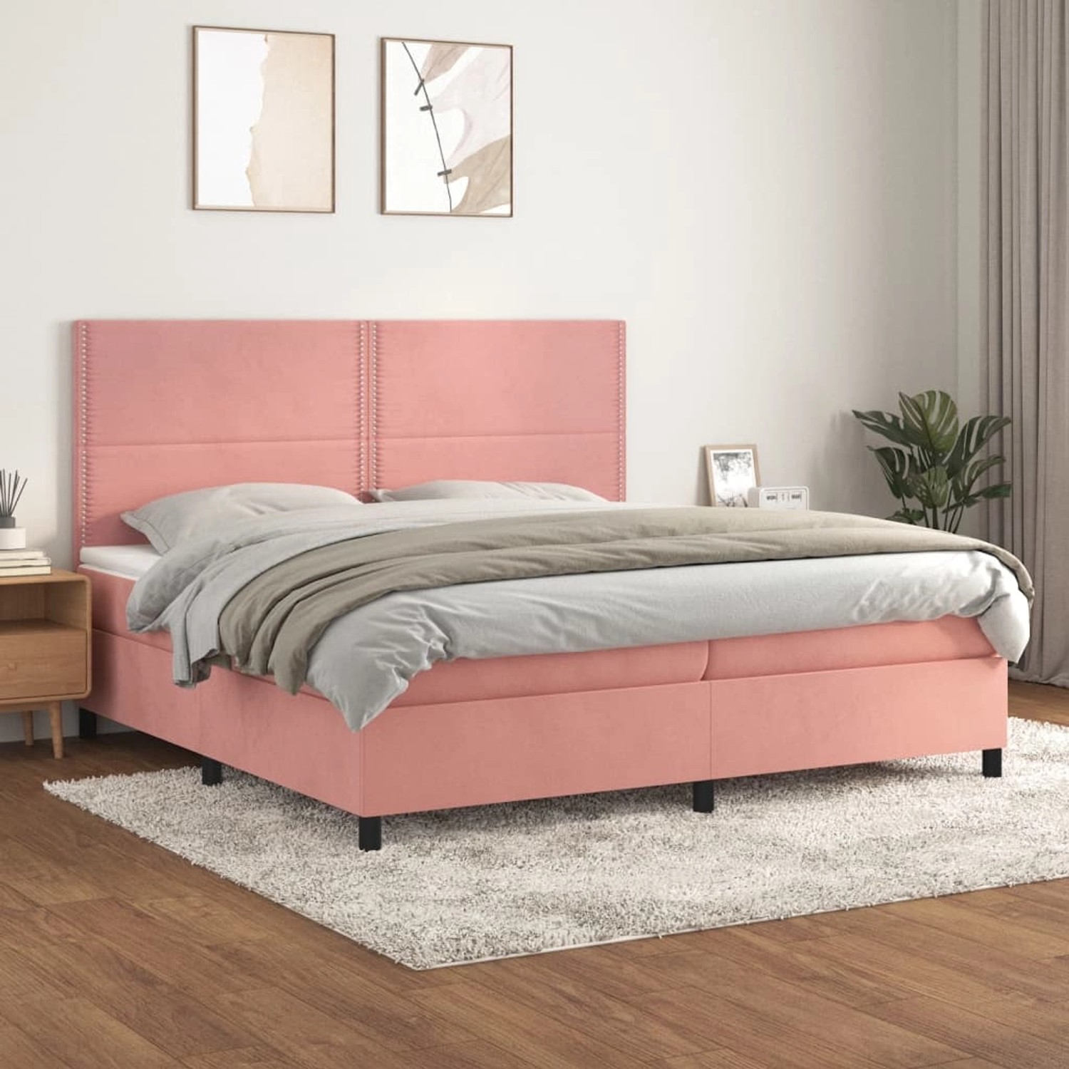 Rosa vidaXL Boxspringbett mit Matratze und Kopfteil, Samtbezug, 200x200 cm.