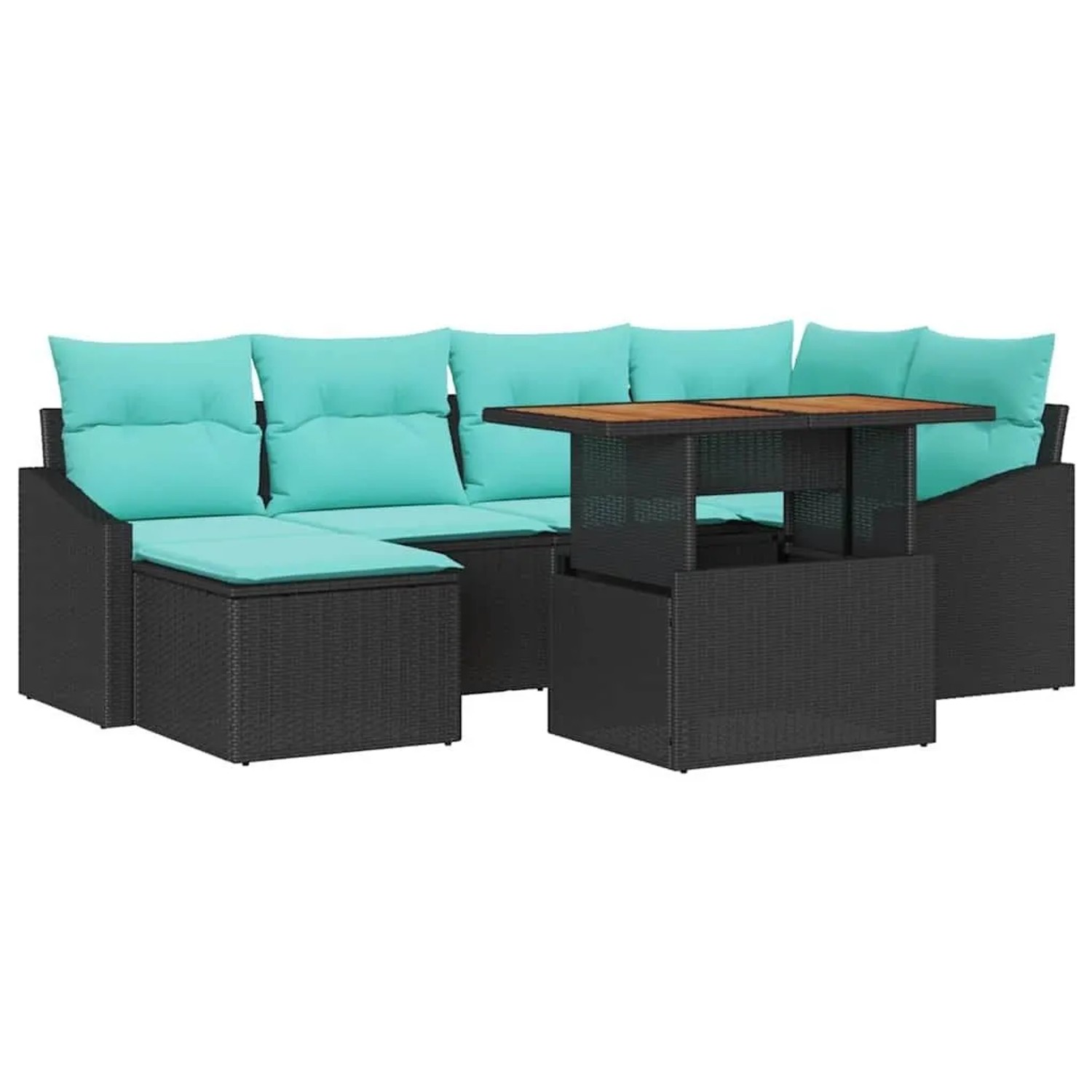 vidaXL Garten Essgruppe mit Kissen 7-Tlg Schwarz und Teal 3349864