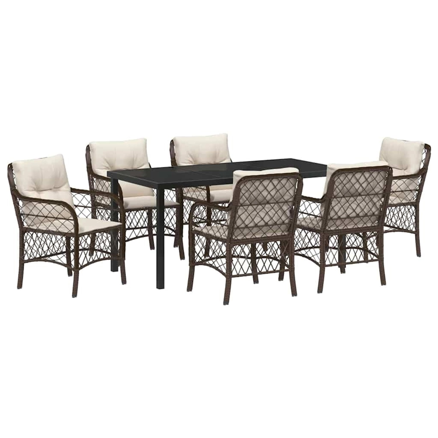 vidaXL Garten Essgruppe mit Kissen 7-Tlg Braun Poly Rattan 3380215 günstig online kaufen