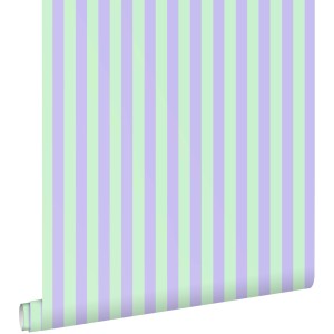 ESTAhome Streifen Tapete in Lila und Grün, 50x900cm. Dekorative Vliestapete für stilvolle Wände.