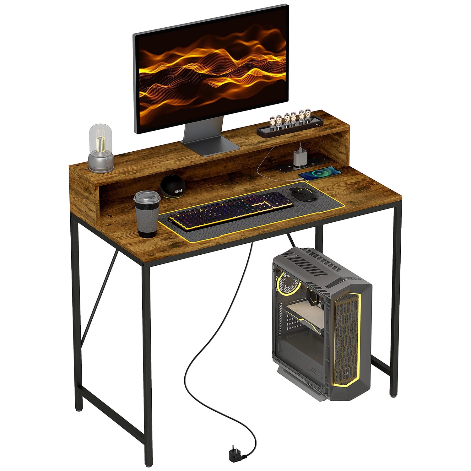 HOMCOM Computertisch Spanplatte Stahl Rustikal-Braun 100L x 50B x 90,5H cm günstig online kaufen