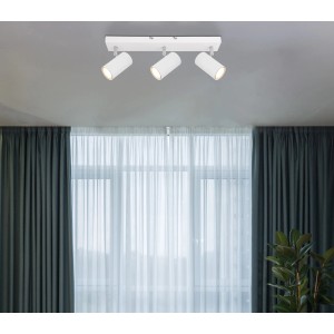 Weißer 3-flammiger Globo Strahler Robby, 410x60x120mm, für GU10 Leuchtmittel, im modernen Design.