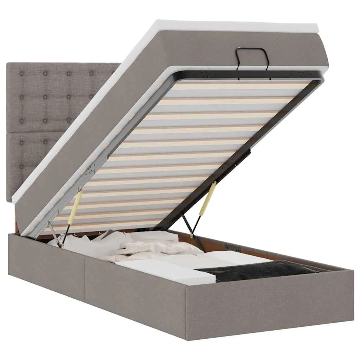 vidaXL Ottoman-Bett mit Matratze und LEDs Taupe 90x190 cm Stoff 3314138