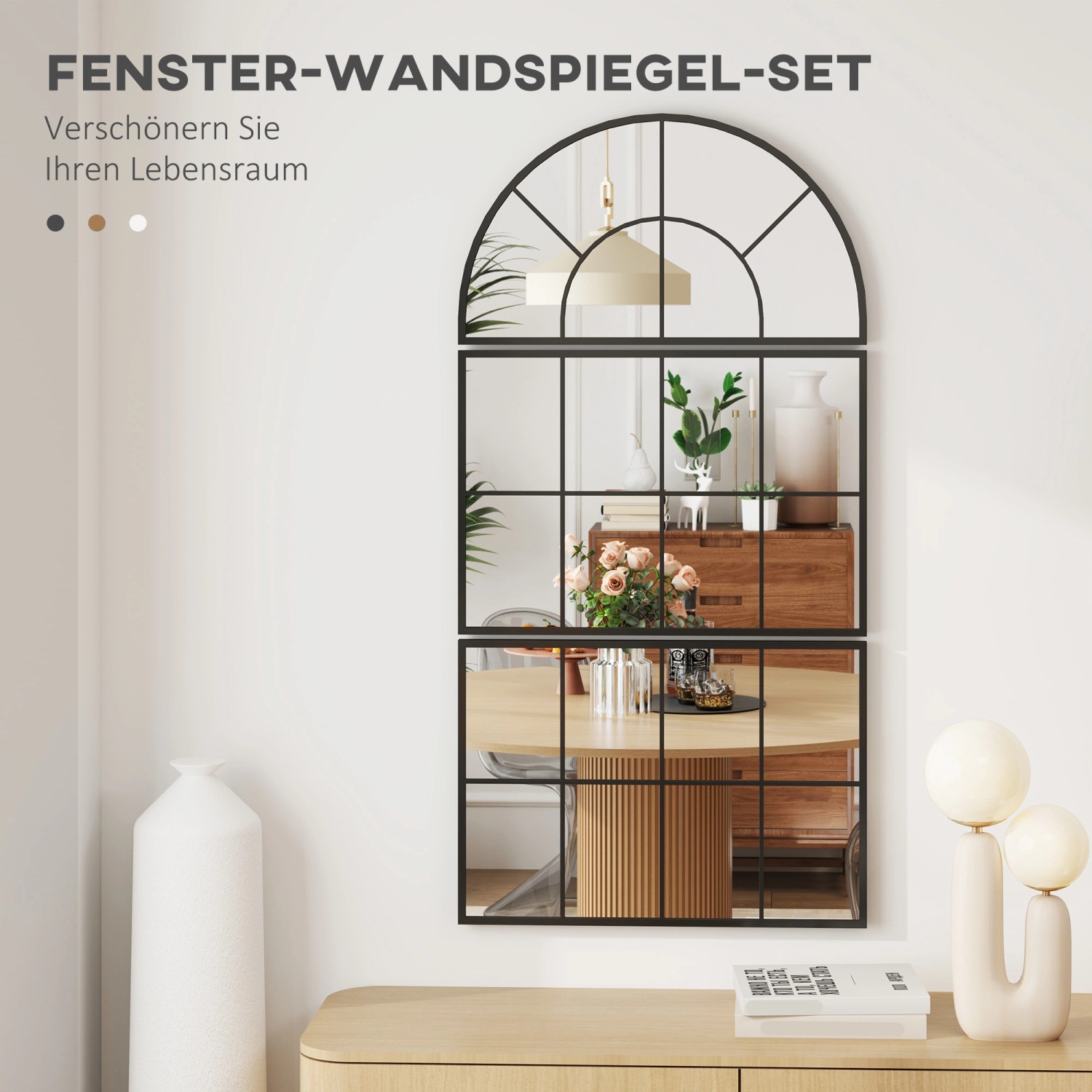 HOMCOM Wandspiegel-Set mit schwarzem Metallrahmen im Fenster-Design, 76x53 cm.