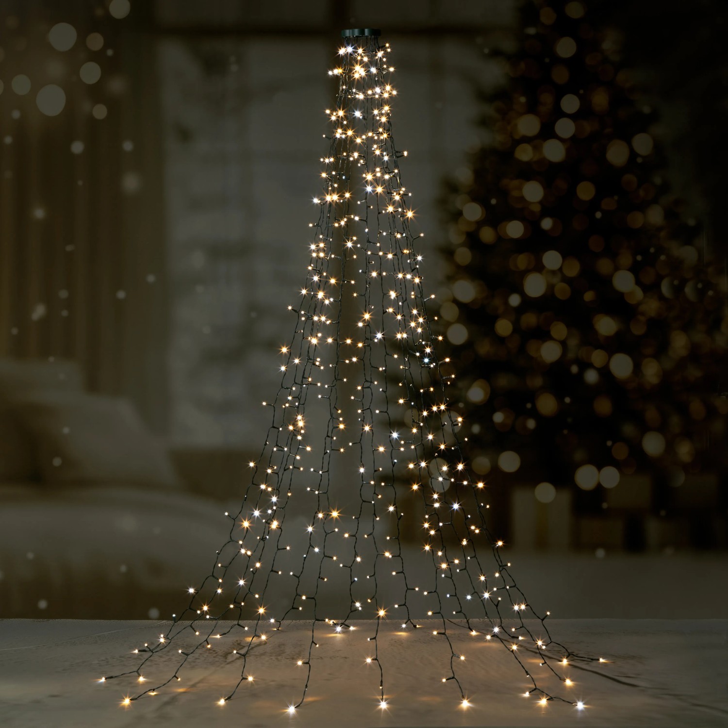 LED-Baum-Lichtervorhang mit 512 LEDs in Warm- und Kaltweiß für Innen und Außen.