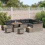 Graues 12-tlg. vidaXL Garten-Sofa-Set aus Poly Rattan mit Tisch und Kissen.