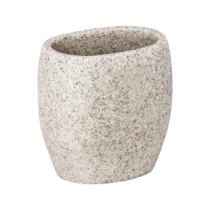 Heller, grauer Zahnputzbecher Puro von Wenko aus Polyresin mit ovaler Form.