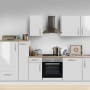 Moderne Menke Küchenzeile White Premium, 300 cm, Lack Weiß Hochglanz mit Asteiche Arbeitsplatte.