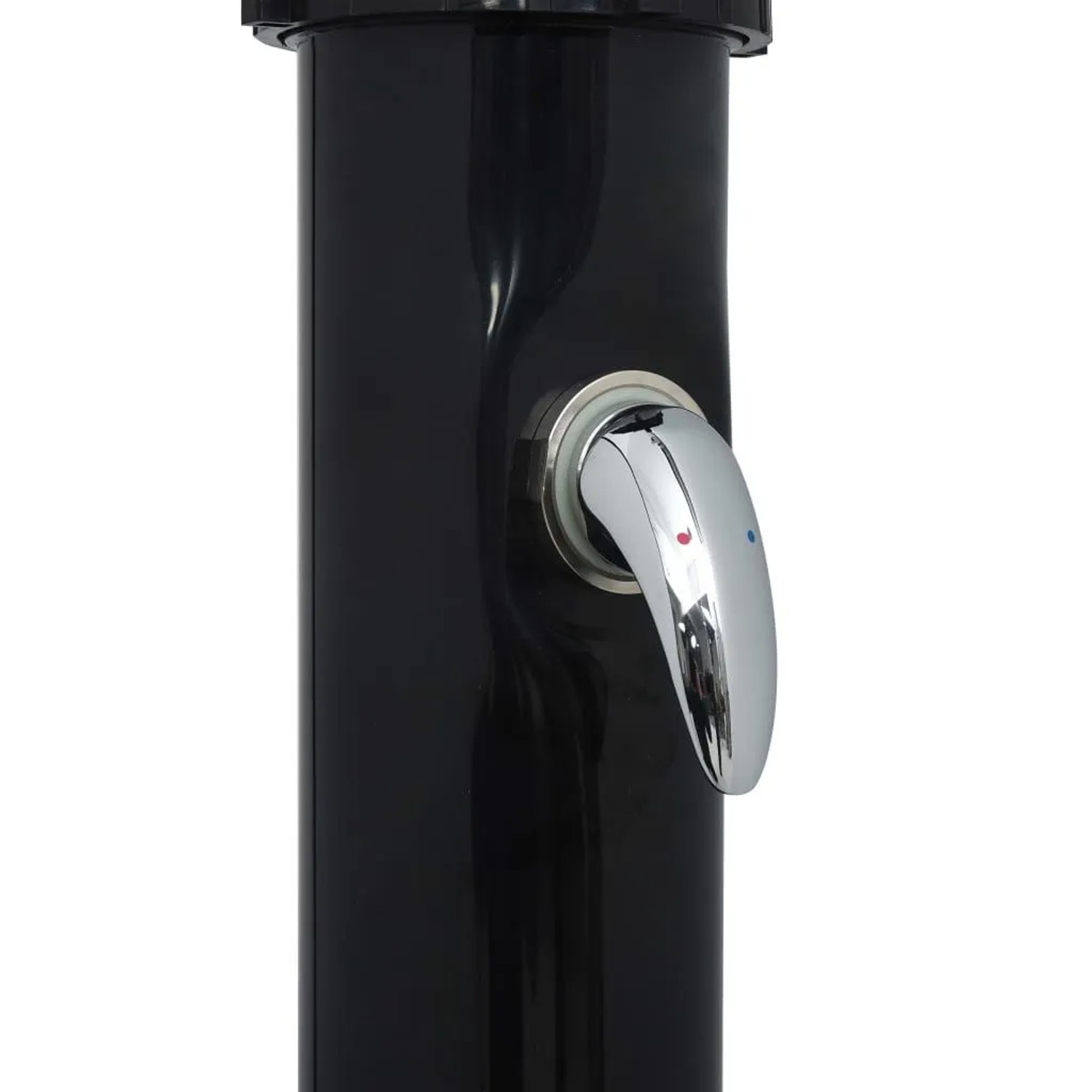 Schwarze vidaXL Solardusche (220cm) mit Chrom-Mischbatterie für den Garten.