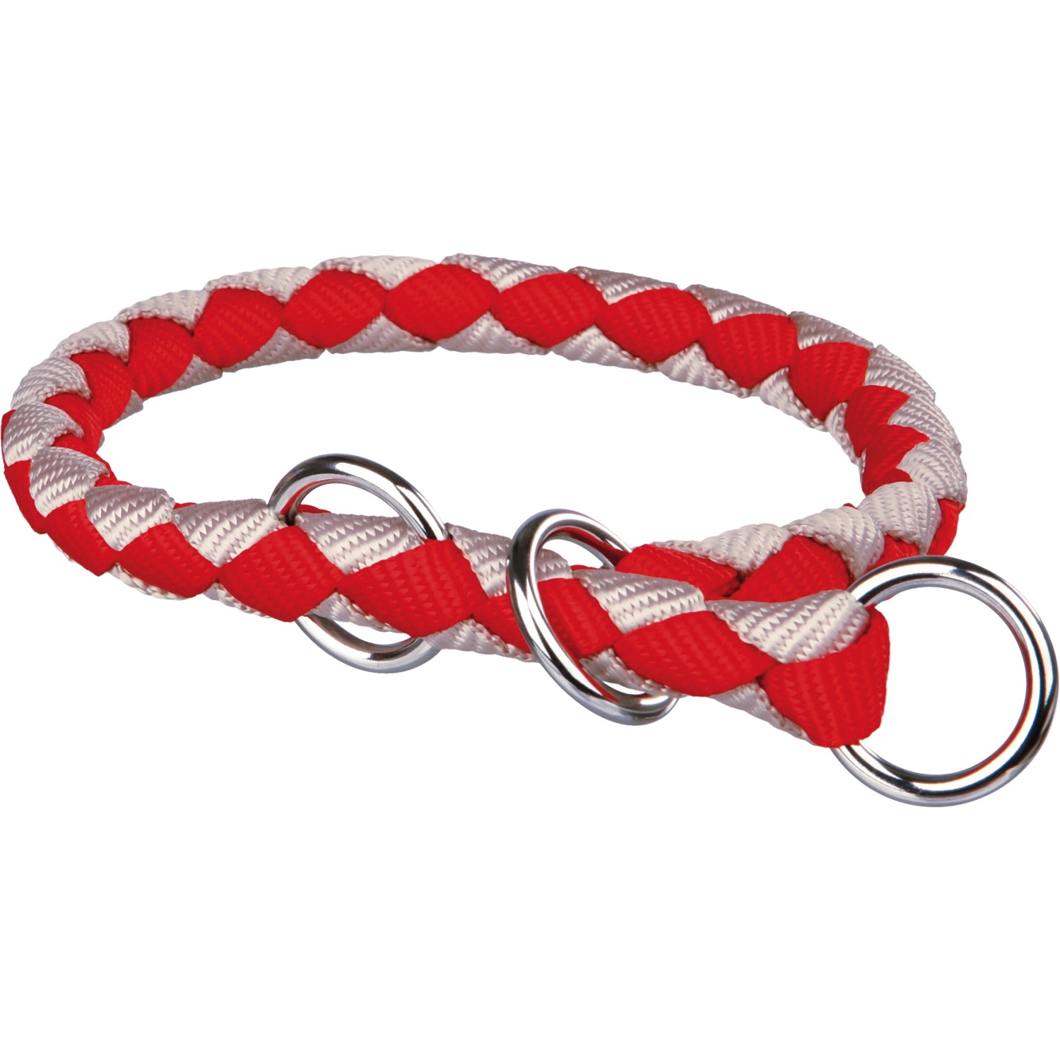 Jollypaw Zug-Stopp-Halsband geflochten L 47-55 cm ø 18 mm Rot-Silber