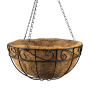 Dekorative, schwarze Hängeampel (Ø 25cm) mit Kokoseinsatz und Metallketten für Balkon und Garten.