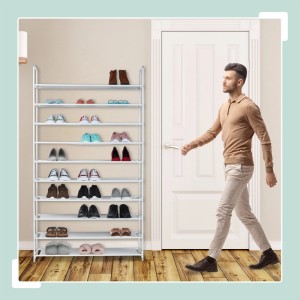 Relaxdays Schuhregal Stoff Weiß Wasserabweisend 175,5 cm x 100 cm x 29 cm 3 kg