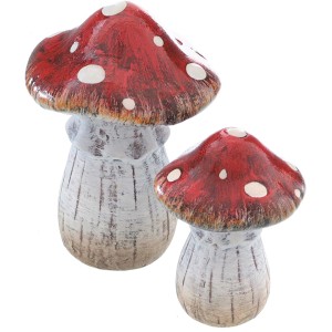 Deko Fliegenpilze aus Keramik, rot-creme, 11,5 cm, für Garten und Balkon.