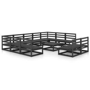 vidaXL Garten-Lounge-Set, 12-teilig, Kiefer Massivholz, schwarz. Gartenmöbel für Terrasse und Garten.