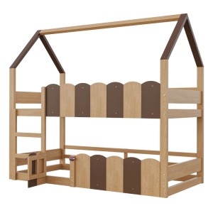 okwish Etagenbett 90x200cm mit Sicherheitsgeländer Hausdesign Kinderbett Natur ohne Matratze