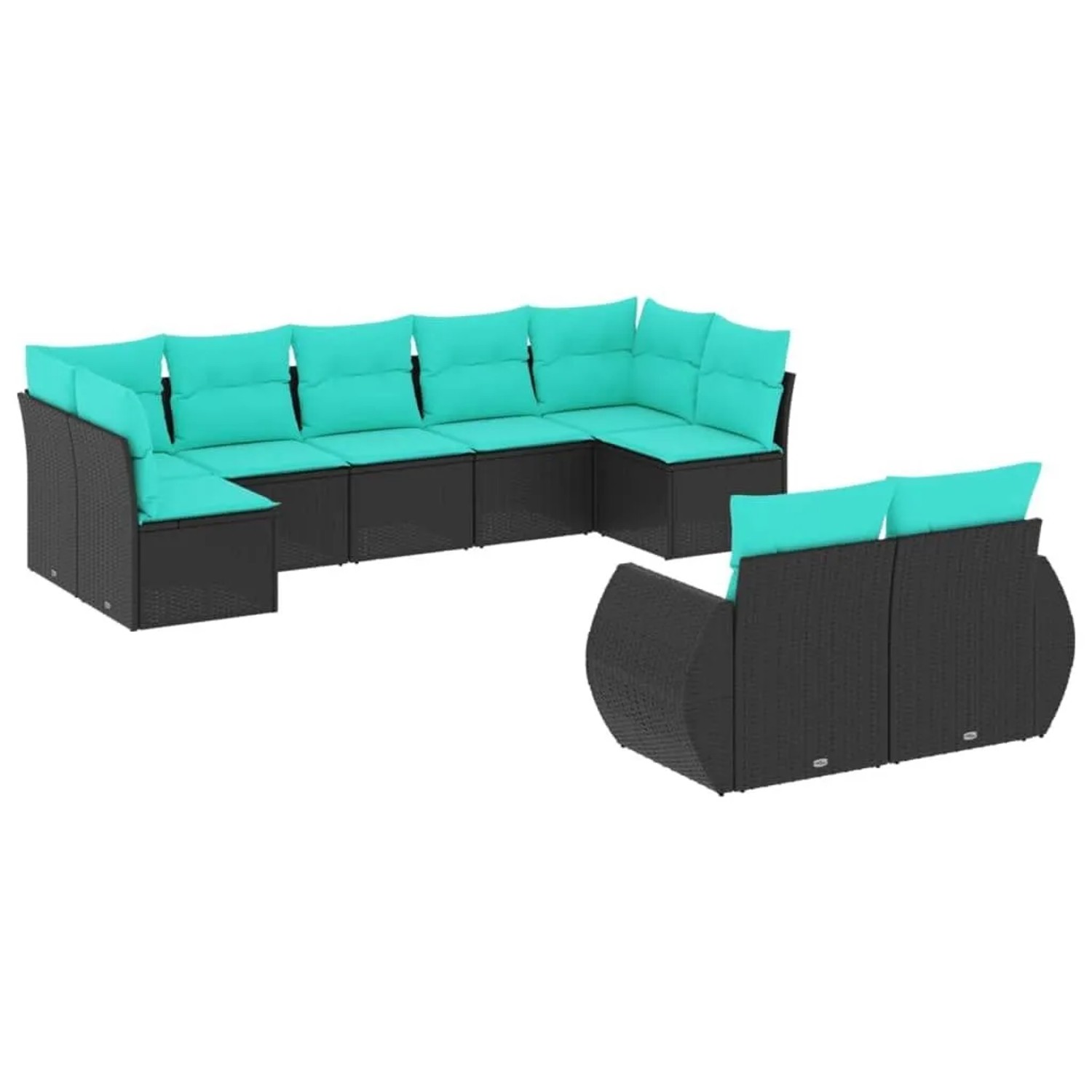 vidaXL 9-Tlg Gartensofa-Set mit Kissen Schwarzes Polyrattan 3221816