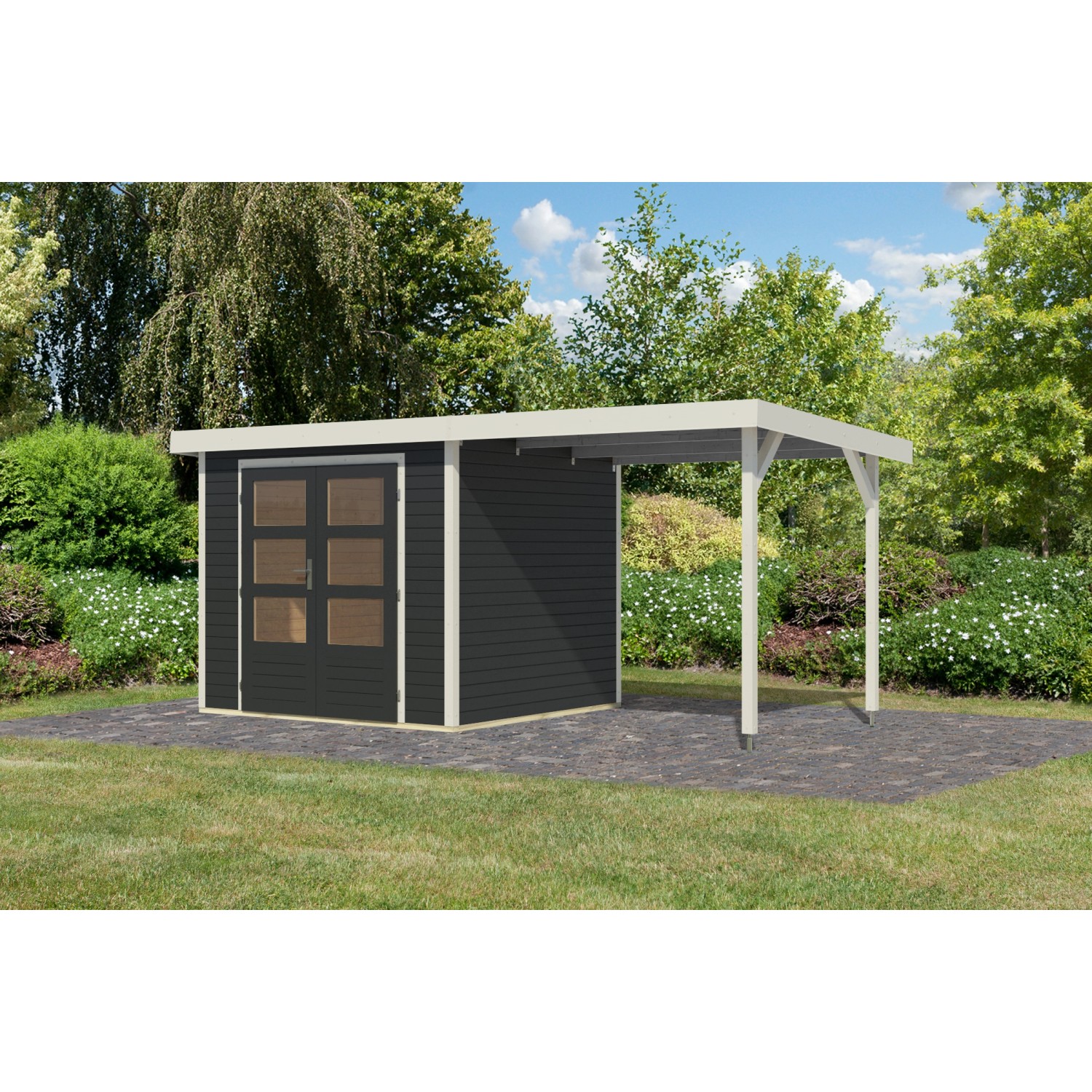 Karibu Gartenhaus Ernesto 3 C m. Anbaudach Anthrazit/Weiß 209 x 238 x 213 c günstig online kaufen