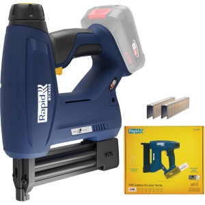 Rapid Akku-Tacker BTX606 18 V mit Akku, Klammern und Verpackung.