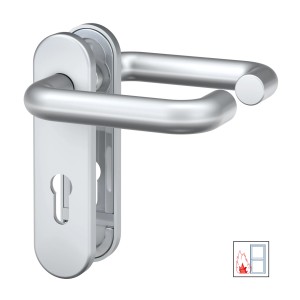 Feuerschutz-Türbeschlag Basi, Kurzschild, Alu F1, für Feuerschutztüren und Brandschutztüren.