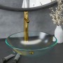 vidaXL Waschbecken-Set mit goldenem Wasserhahn und Ablaufgarnitur aus Glas.
