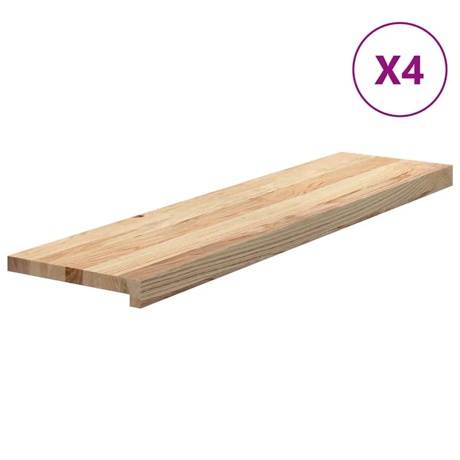 Vier unbehandelte Treppenstufen aus Eichenholz, 100x25x2 cm.