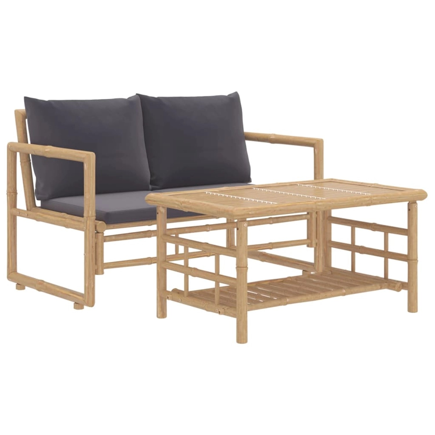 Vidaxl 2-tlg. Garten-lounge-set Mit Dunkelgrauen Kissen Bambus günstig online kaufen