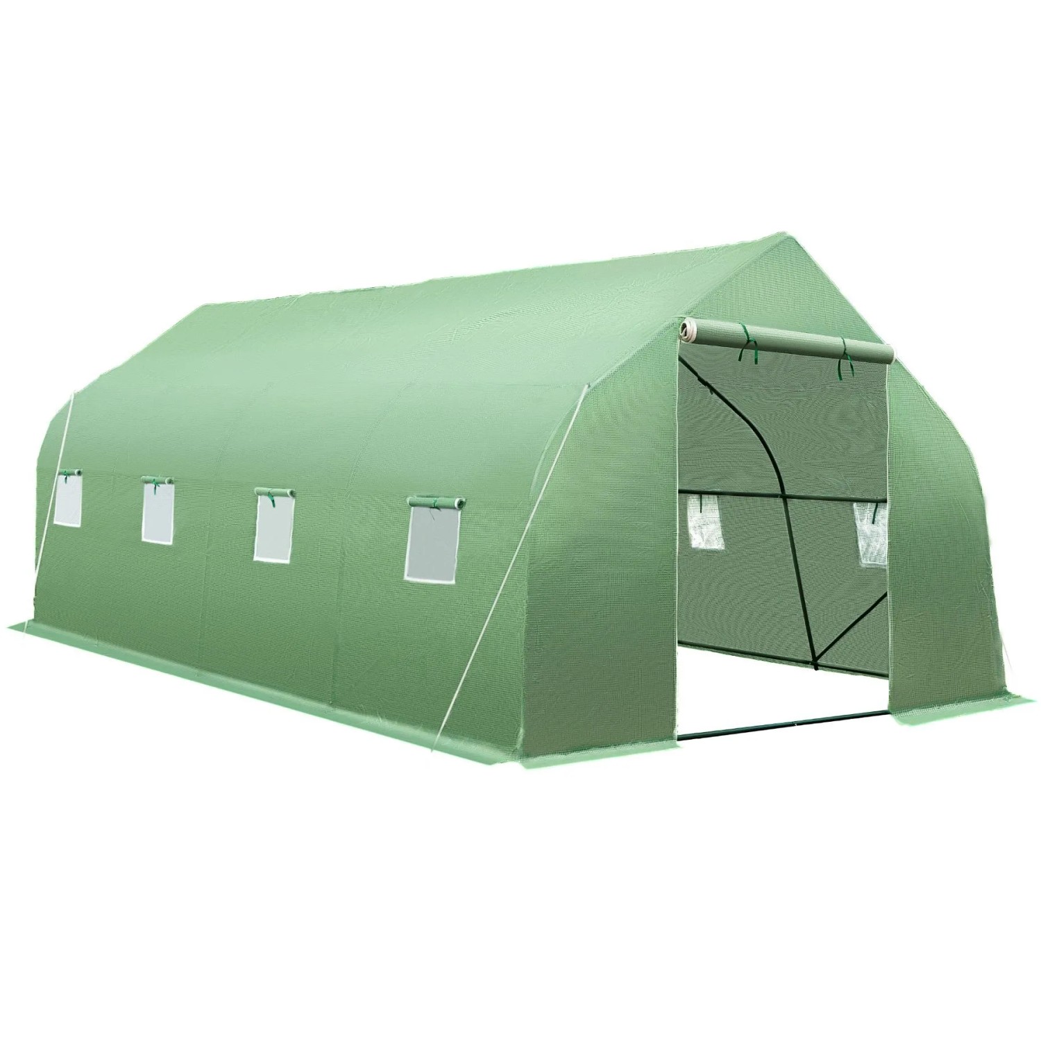 Tectake Foliengewächshaus  27 M³  In Zeltform Mit 8 Fenstern Uv Beständig  600 x 300 x 205 cm Grün