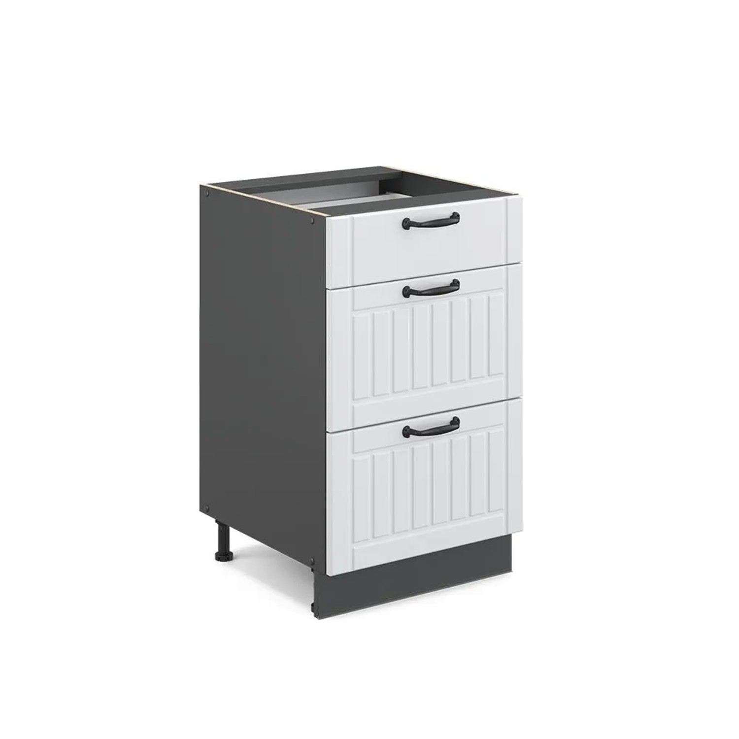 Vicco Küchenunterschrank Fame-Line Weiß Landhaus Anthrazit 50 cm ohne Arbeitsplatte