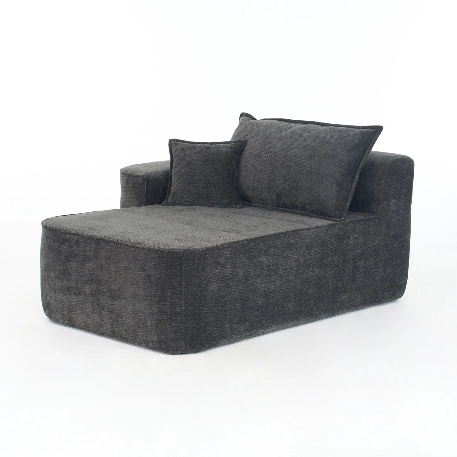 PXloue Stoffsofa Chaiselongue Sofa Chenille mit Kissen Seitentaschen Schwarz  ohne Montage