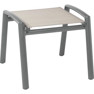Silbergrauer Gartenhocker Vigo II aus Textilen mit leichtem Aluminiumgestell.