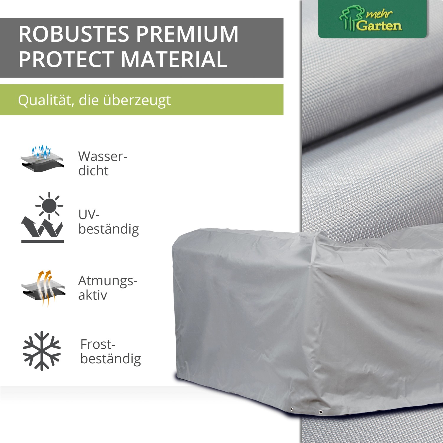Rechteckige, graue Mehr Garten Schutzhülle für Loungegruppe, wasserdicht, UV- und frostbeständig.