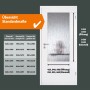 Weißes Türblatt mit Skyscope Lichtausschnitt ESG Silvit Glas, Maße und Einbauhinweise dargestellt.