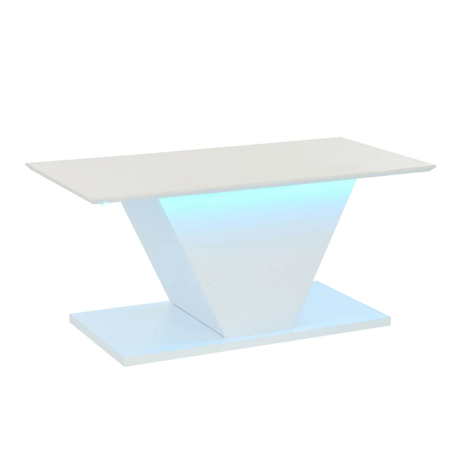 okwish Couchtisch mit LED Sonderform V-Form 100x50x46cm Hochglanz Weiß