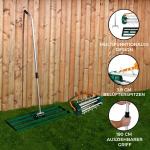 Monstershop Rasenrakel und Rollrasenlüfter: Grün, mit ausziehbarem Griff und Belüfterspitzen.