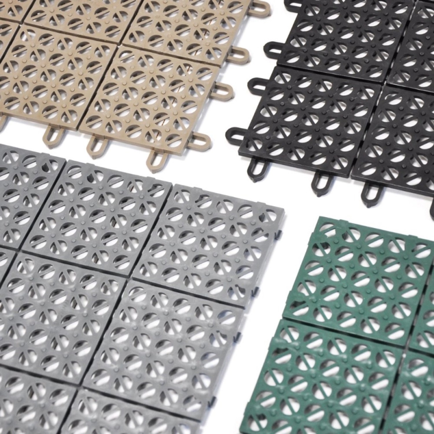 Ezooza Multiflex Holzfliesen in Anthrazit, Beige, Grau und Grün, flexible Drainierende Fliesen