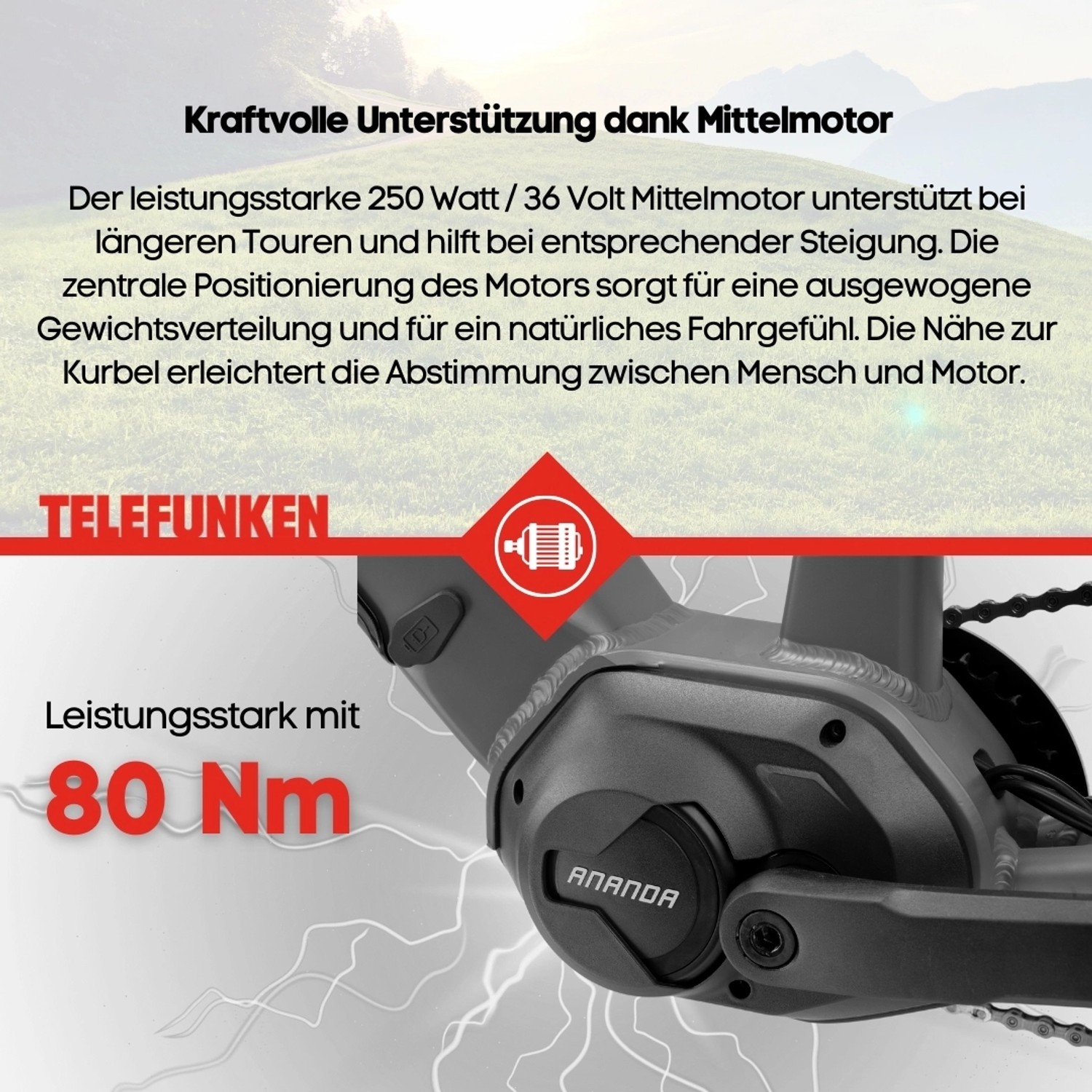 Telefunken SUV EBike 27,5 Zoll Mittelmotor 9Gang Kettenschaltung