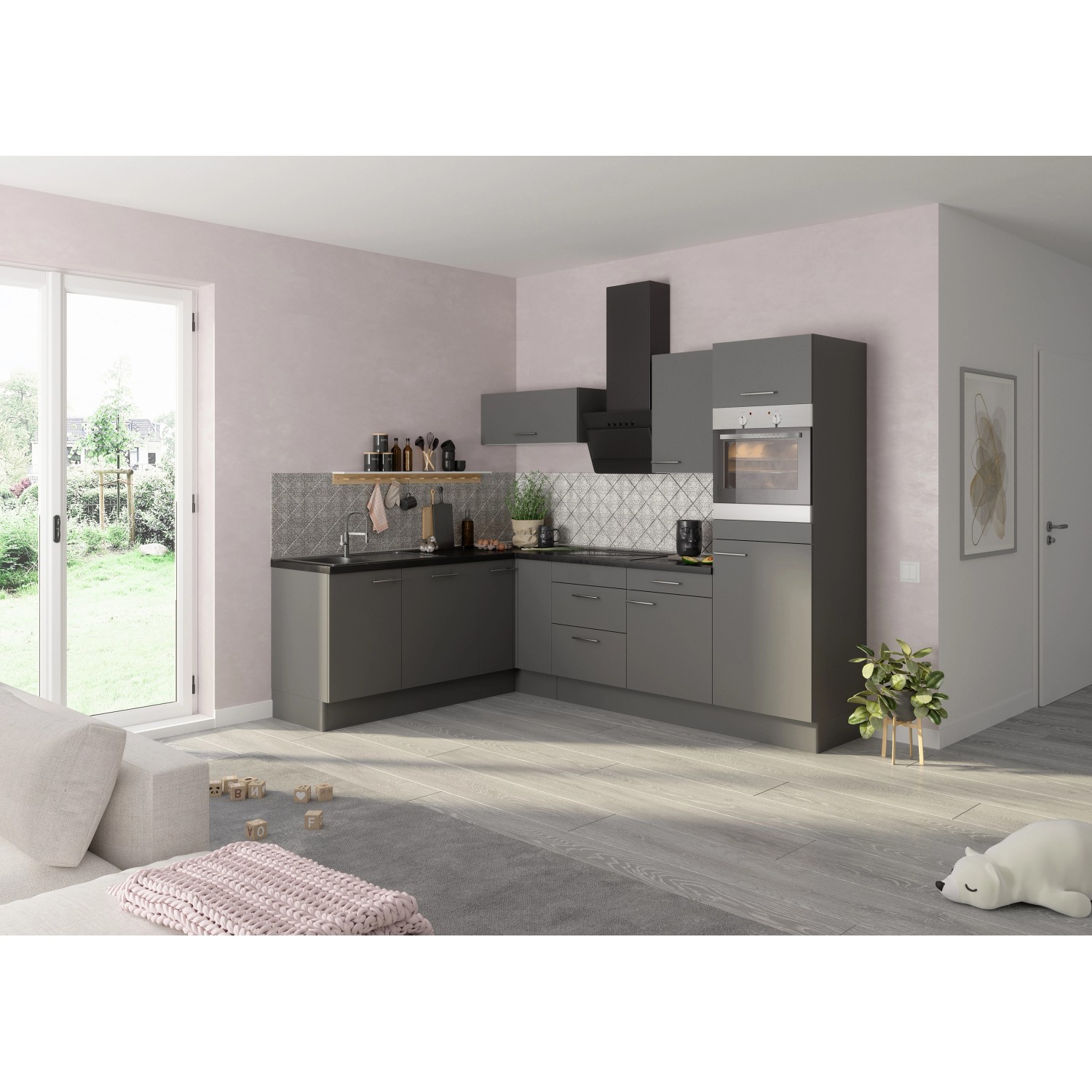 Optifit Winkelküche/L-Küche Optikoncept Mats ohne E-Geräte 270 cm Basaltgrau