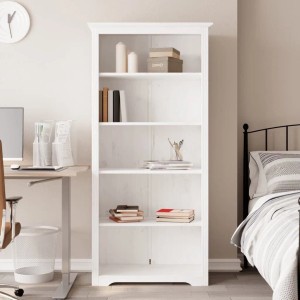 Weißes Bücherregal BODO mit 5 Fächern aus Kiefernholz (82x40x173 cm).