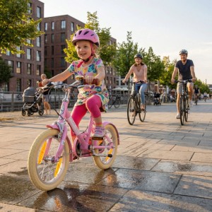 PROMETHEUS BIKES Kinderfahrrad 14 Zoll ab 4 Jahre Retro Look mit Felgenbremse & Ständer Rosa