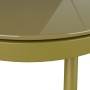 Detailansicht des olivfarbenen Esstischs vom Lounge-Set Scafford mit Glasplatte.