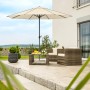 Schneider Marktschirm Adria, Ø 350 cm, Natur, mit Kurbel, auf Terrasse mit Gartenmöbeln.