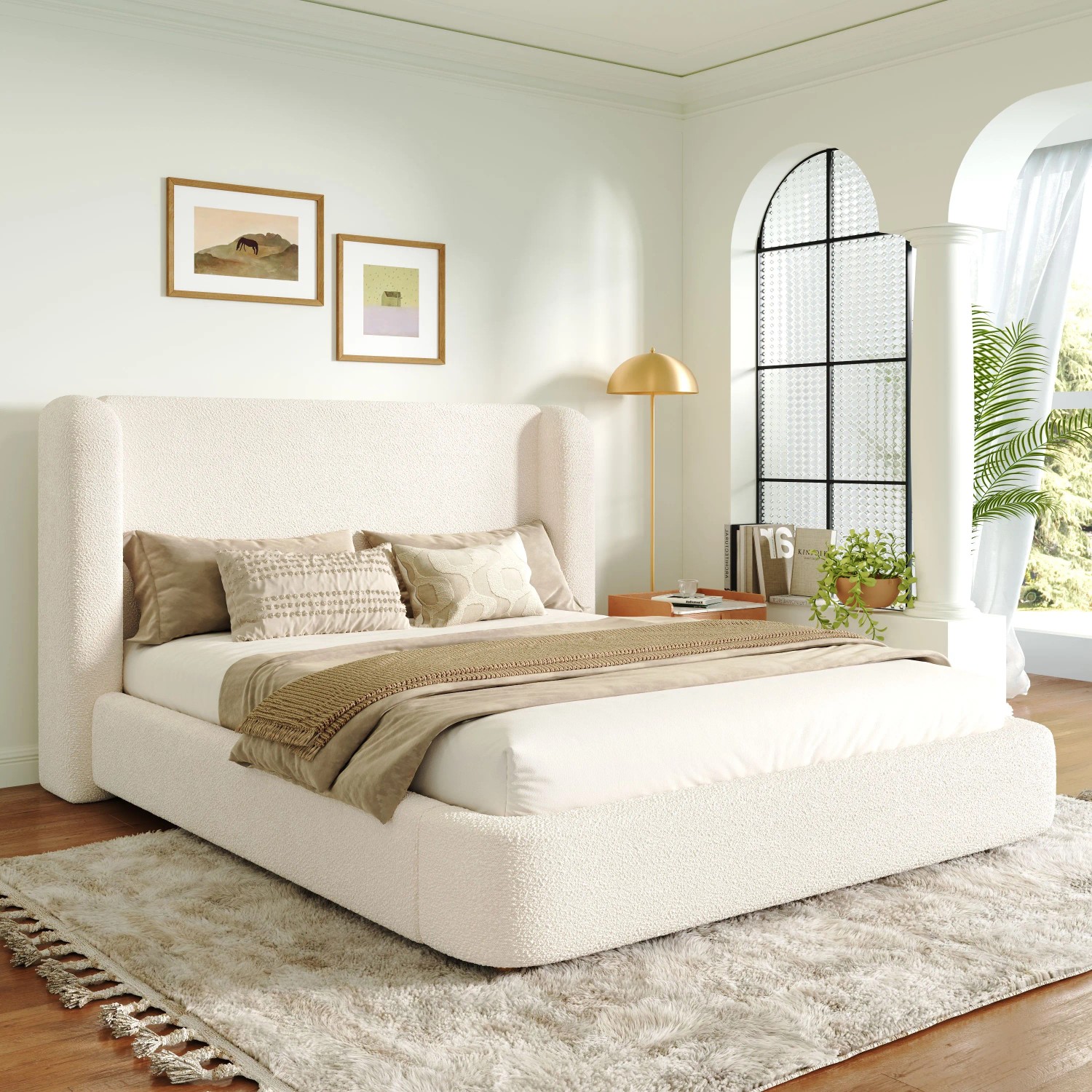 Merax Polsterbett 180 x 200 cm mit Lattenrost Bouclé Beige
