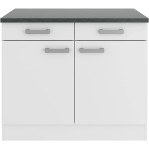 OPTIFIT Oslo214 Küchenunterschrank, 100 cm, Feinstruktur Weiß mit Arbeitsplatte.