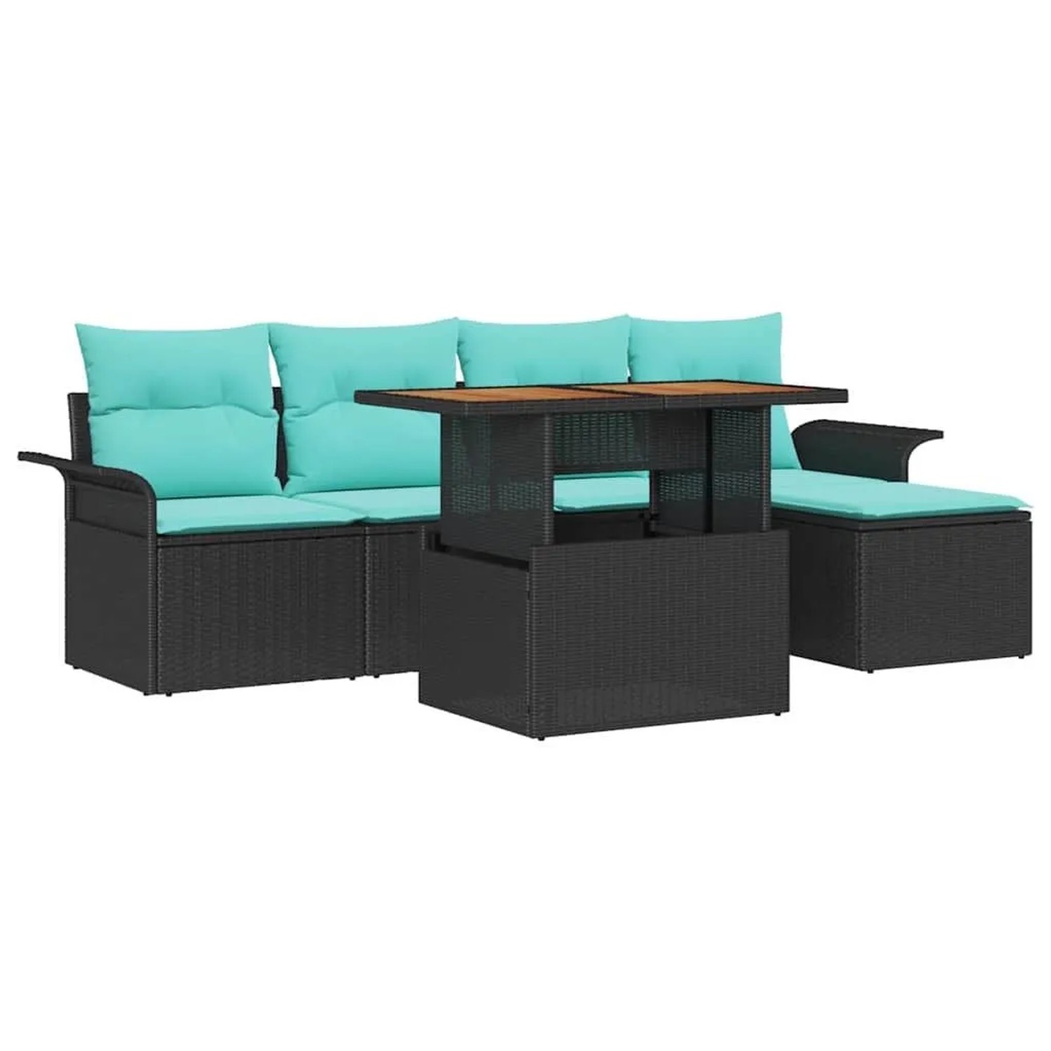 vidaXL Garten-Sofa-Set mit Kissen mit Speicher 6 Stk Schwarz und Blau 3349325