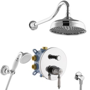 PaulGurkes Nostalgie Duschsystem Komplettset mit Regendusche, Handbrause und Armatur.