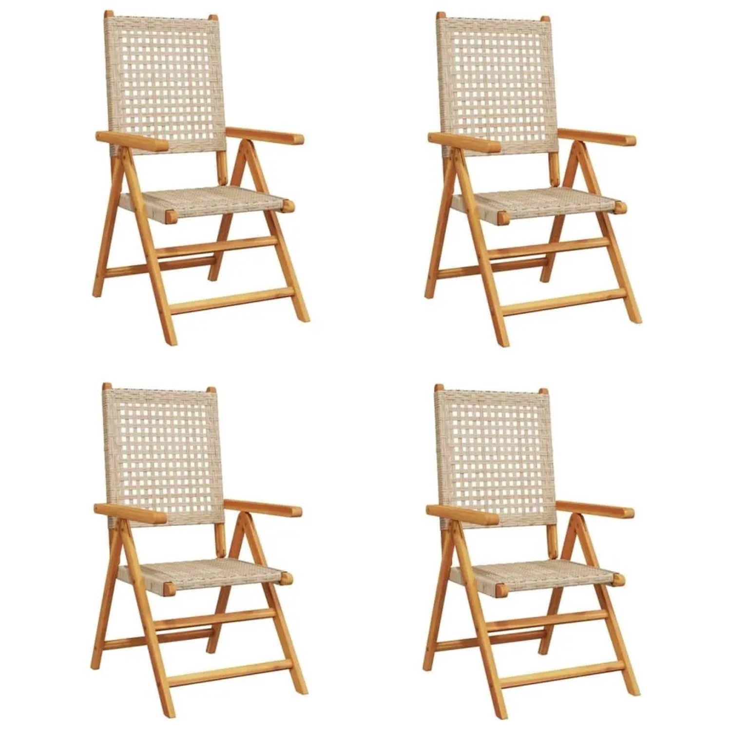 vidaXL Gartenstuhl Verstellbar 4 Stk Beige Poly Rattan Massivholz 3214526