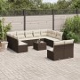 Braune 12-tlg. vidaXL Garten-Sofagarnitur aus Rattan mit cremefarbenen Kissen.